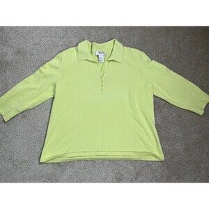 Talbots Women’s Polo Shirt Plus Sz X Long Sleeve Lime Green V-neck‎ Sweater Knit